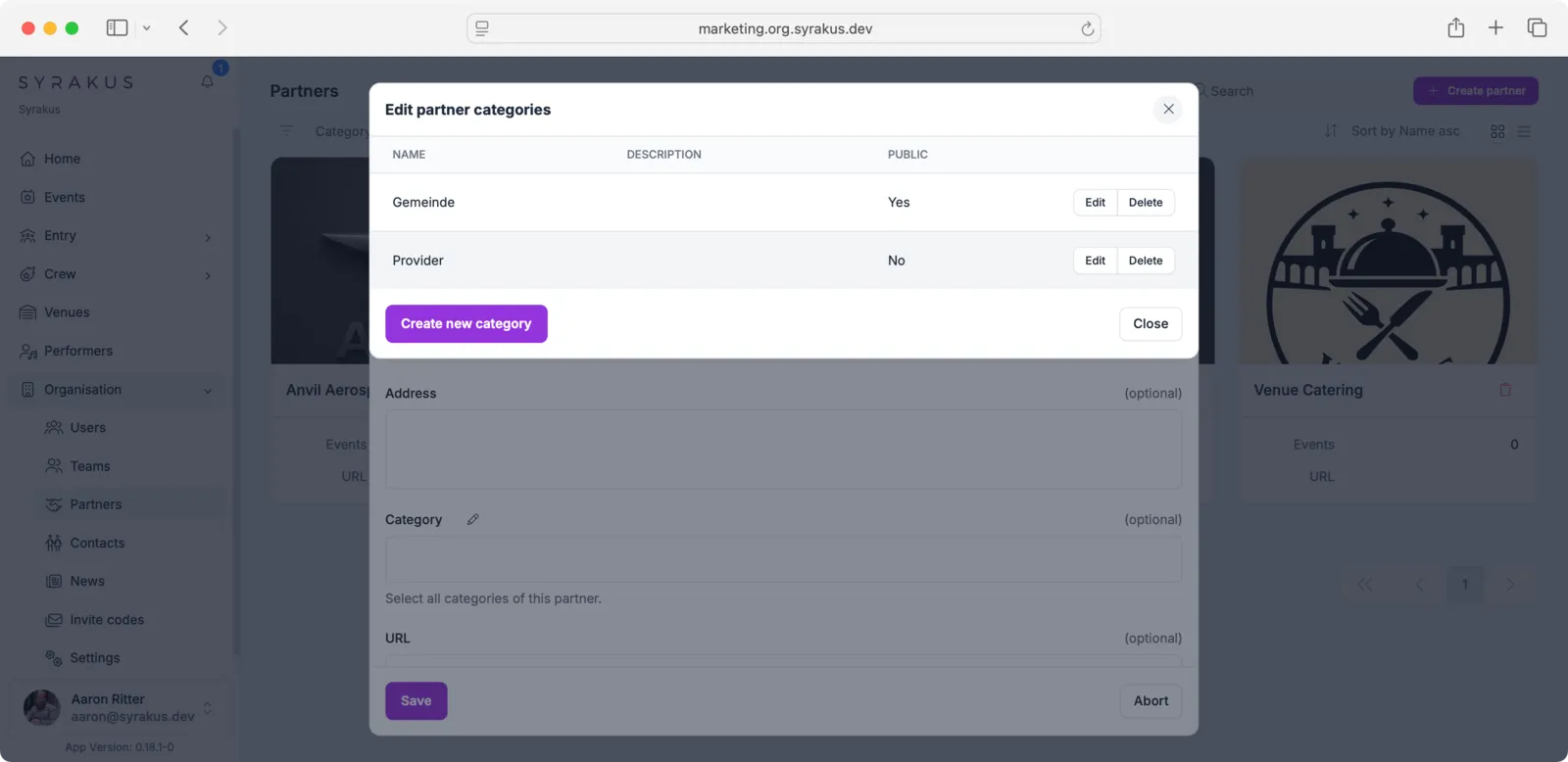 Partner Categories List
